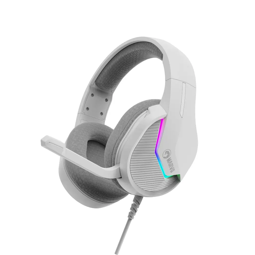 AUDIFONO CON MICROFONO GAMING MARVO H8618 WH TACTIC 40 RGB ESTATICO USB BLANCO