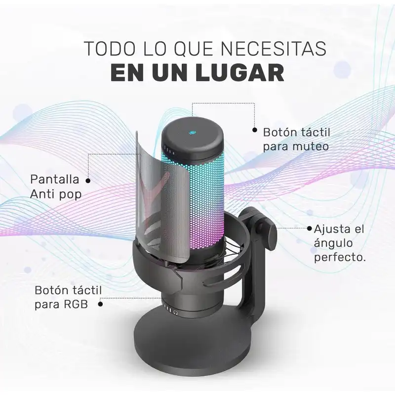 MICROFONO STREAMING REDRAGON RGB FENRIS GM301 USB CON TRIPODE CONDESADOR