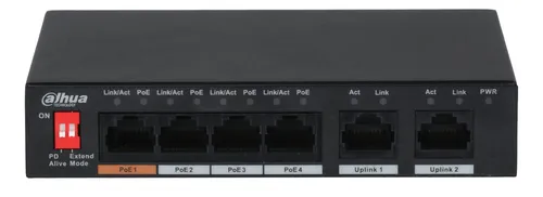 SWITCH DAHUA DH-PFS3006-4ET-60 4 PUERTOS POE + 2 UP 10/100 60W