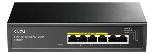 SWITCH CUDY FS1006P 4 PUERTOS POE + 2UP 10/100 60W