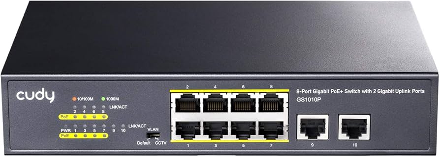 SWITCH CUDY GS1010P 8 PUERTOS GIGABIT POE + 2 UP GIGABIT 120W