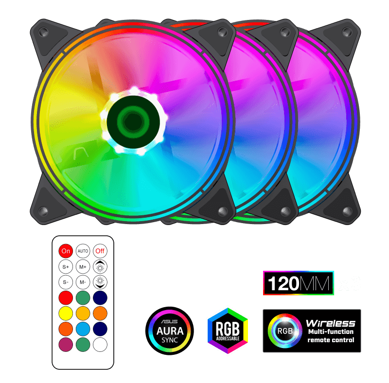 KIT DE FANES + CONTROLADOR + CONTROL GAMEMAX RQ300 3 EN1 600-1100 RPM RGB NEGRO
