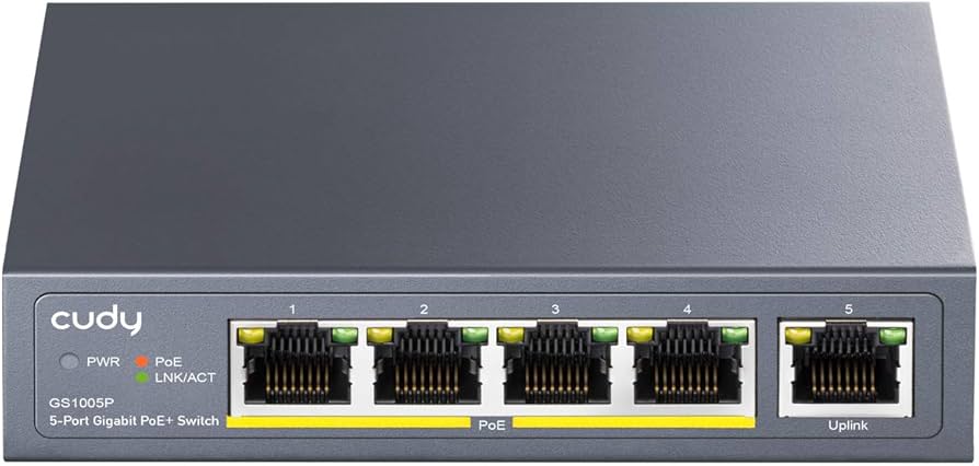 SWITCH CUDY GS1005P 4 PUERTOS GIGABIT POE + 1 UP GIGABIT 60W