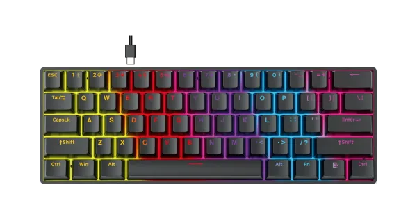 TECLADO MECANICO FANTECH ATOM61 MK211 INGLES 60% NEGRO SW-ROJO
