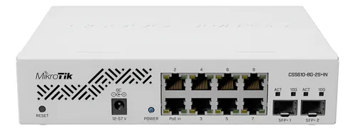 SWITCH MIKROTIK 8 PUERTOS CON 2 PUERTOS SFP+ CSS610-8G-2S+IN