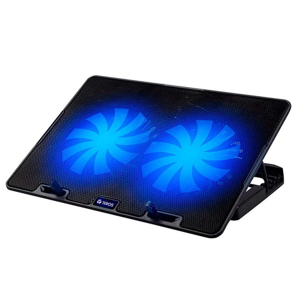 BASE PARA LAPTOP COOLING TEROS TE-7020N AJUSTABLE 2 PUERTOS USB LED AZUL