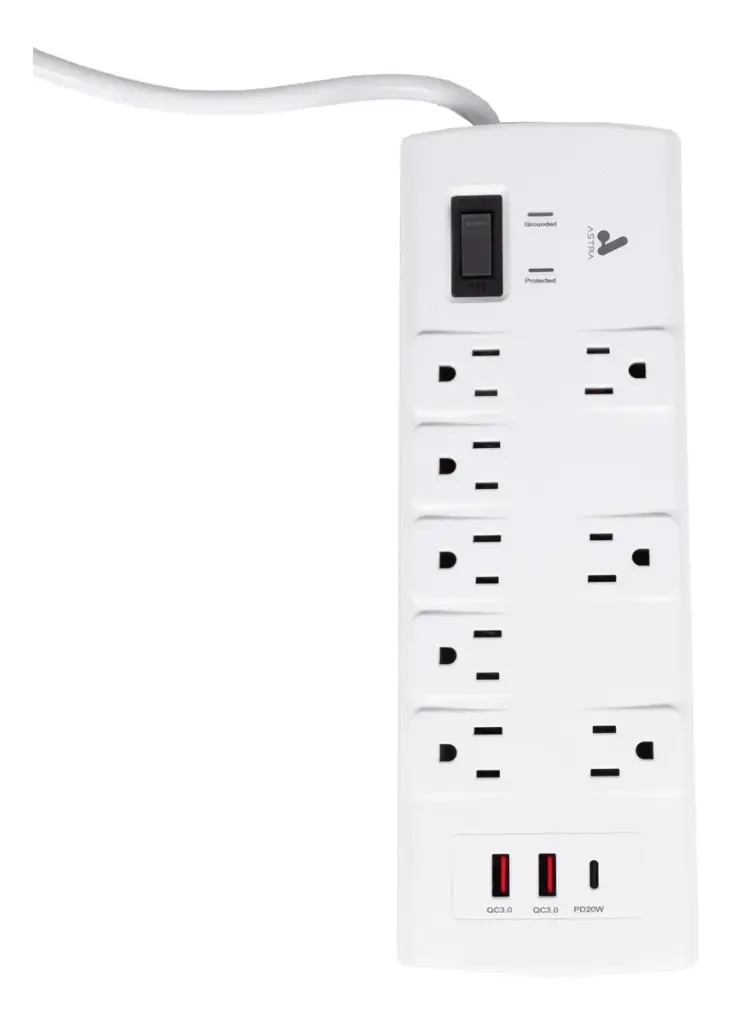 REGLETA ASTRA SUPRESOR DE PICOS 8 TOMAS + 2USB +1USB-C YC308FS3UP