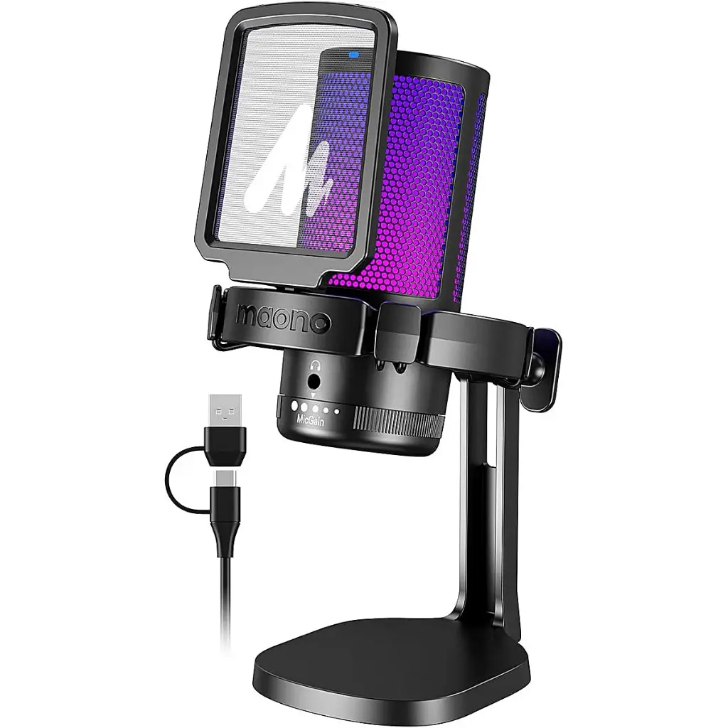 MICROFONO STREAMING Y PODCAST MAONO RGB DM20 USB CONDESADOR NEGRO