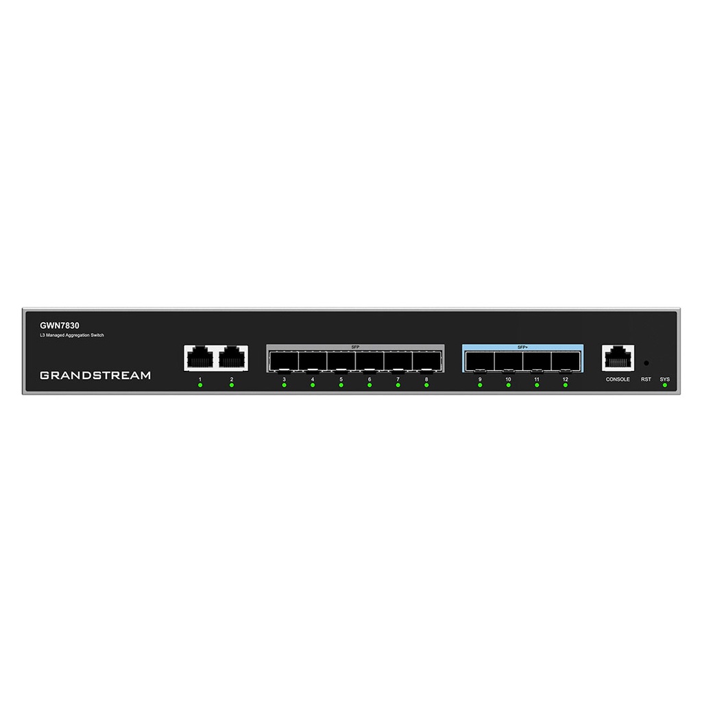 SWITCH GRANDSTREAM GWN7830 10 PUERTOS 2 GIGABIT 6 SFP 1G Y 4 SFP+ 10G RACK CAPA 3 
