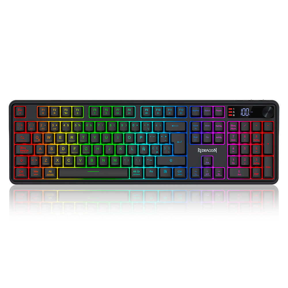 TECLADO MEMBRANA REDRAGON RM104 VOLCANO PRO K5626-PRO 100% TRI-MODO INALAMBRICO / BT / CABLE NEGRO ESPAÑOL