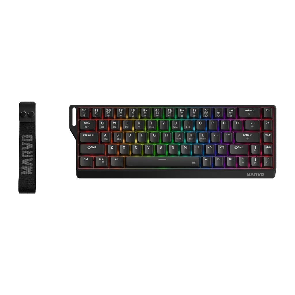 TECLADO MECANICO MARVO KG965W BK SAMBER 65W INGLES 65% TRI-MODO NEGRO SW-AMARILLO