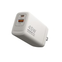 CARGADOR DUAL TIPO USB-A Y USB-C UNNO GAN PW5065WT 45W  BLANCO