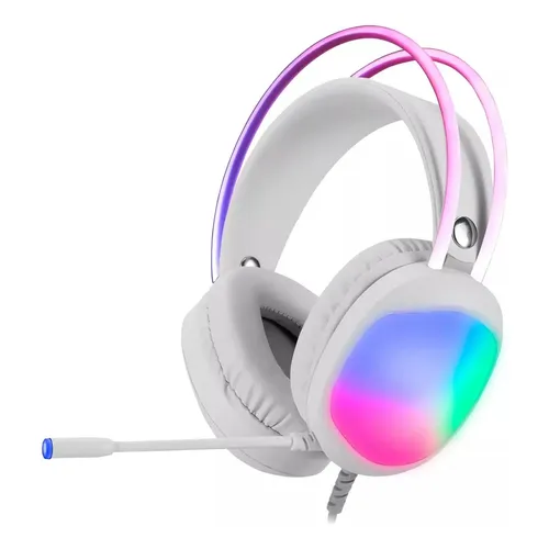 AUDIFONO CON MICROFONO GAMING MARVO LUMI 40 HG8959 WH RGB USB +3.5MM BLANCO TRANSPARENTE 