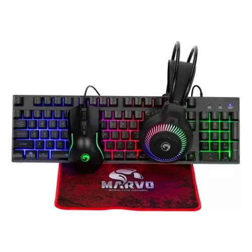 COMBO TECLADO, MOUSE, AUDIFONO Y PAD GAMING MARVO CM416 SP LOOT 40 4 EN 1 RGB USB NEGRO
