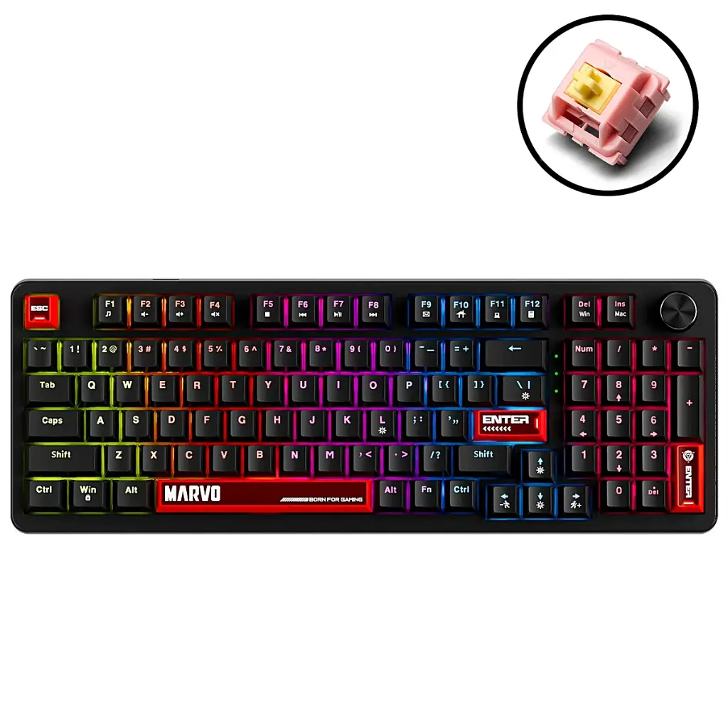 TECLADO MECANICO MARVO KG937 ARMA 98 TRI-MODO NEGRO SW-AMARILLO
