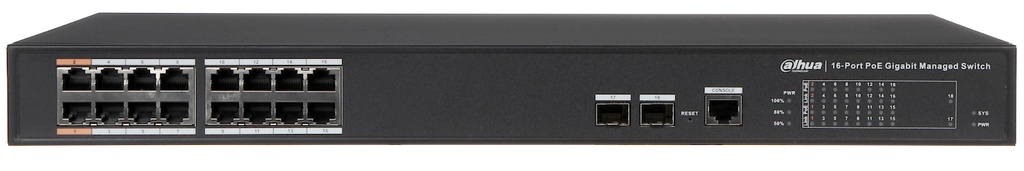 SWITCH DAHUA DH-PFS4218-16GT-190 16 PUERTOS POE GIGABIT + 2 UP GIGABIT ADMIN RACK 190W