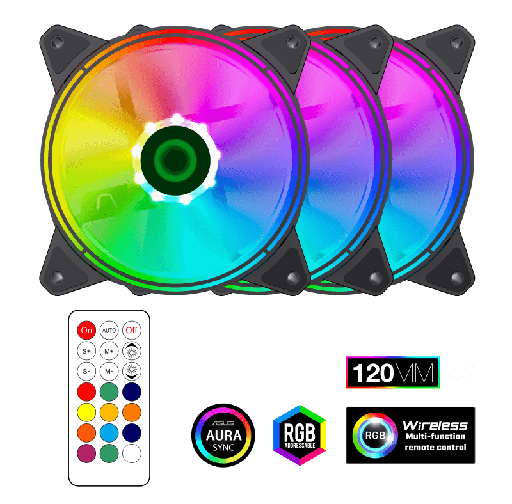 [00361] KIT DE FANES + CONTROLADOR + CONTROL GAMEMAX RQ300 3 EN1 600-1100 RPM RGB NEGRO