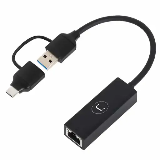 [00461] ADAPTADOR USB A RJ45 UNNO AD3007BK GIGABIT 10/100/1000 2 EN 1 