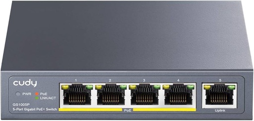 [01568] SWITCH 4 PUERTOS GIGA POE + 1 UP GIGABIT CUDY GS1005P 60W