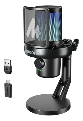 [01793] MICROFONO STREAMING MAONO RGB DM40 PRO USB INALAMBRICO CONDESADOR NEGRO
