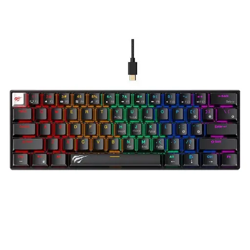 [01802] TECLADO MECANICO HAVIT BACKLIT GAMENOTE KB903L 60% USB NEGRO SWITCH RED