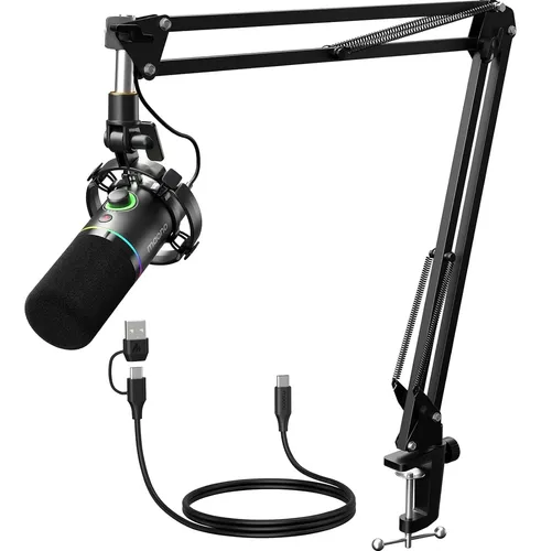 [01940] MICROFONO DINAMICO PROFESIONAL CON BRAZO MAONO RGB HIBRIDO PD200XS PARA PODCAST Y STREAMING 